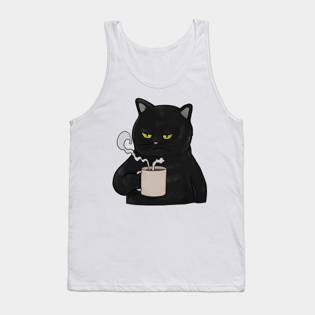 Grumpy Black Cat with Coffee Morning Grouch Tank Top by Mesyo